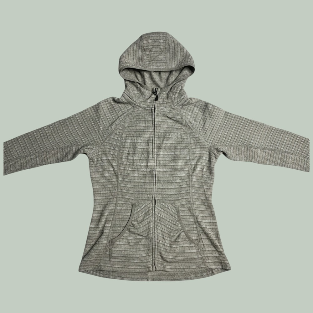 The North Face Hoodie Womens Small AXES Green Striped Full Zip Fleece Jacket